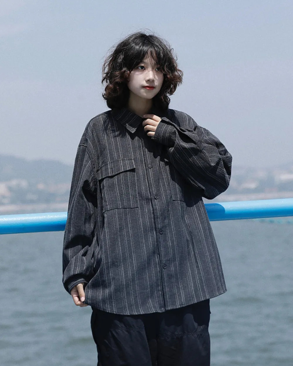 寬版條紋襯衫 W1909