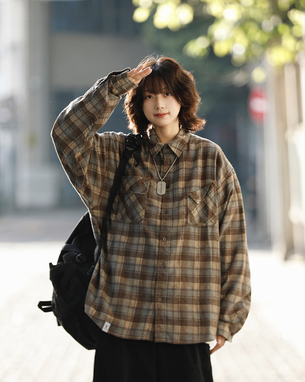CHECK LOOSE FLANNEL SHIRTS W1856