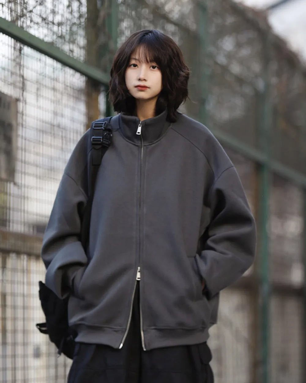 STAND COLLAR DOUBLE ZIP SWEAT JACKET W1968