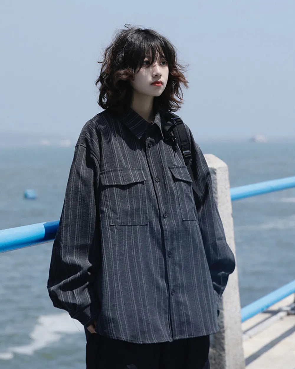 寬版條紋襯衫 W1909