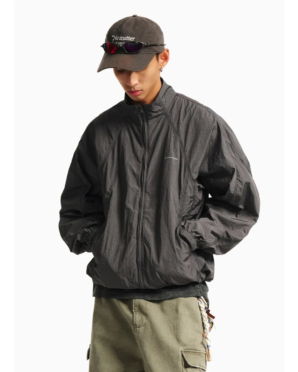 NYLON STAND COLLAR ZIPPER JACKET W1962