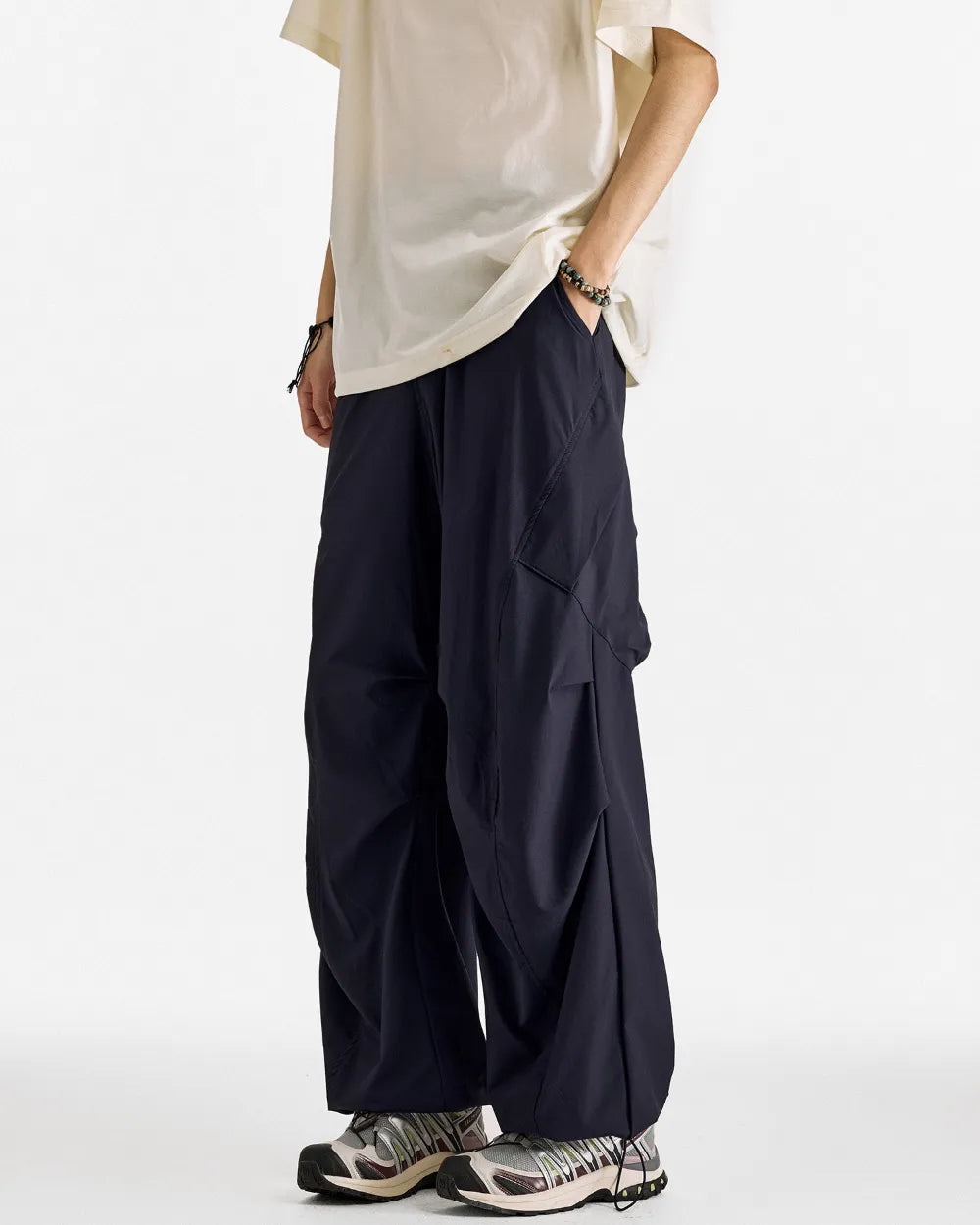 STRETCH NYLON WIDE CARGO PANTS W1862