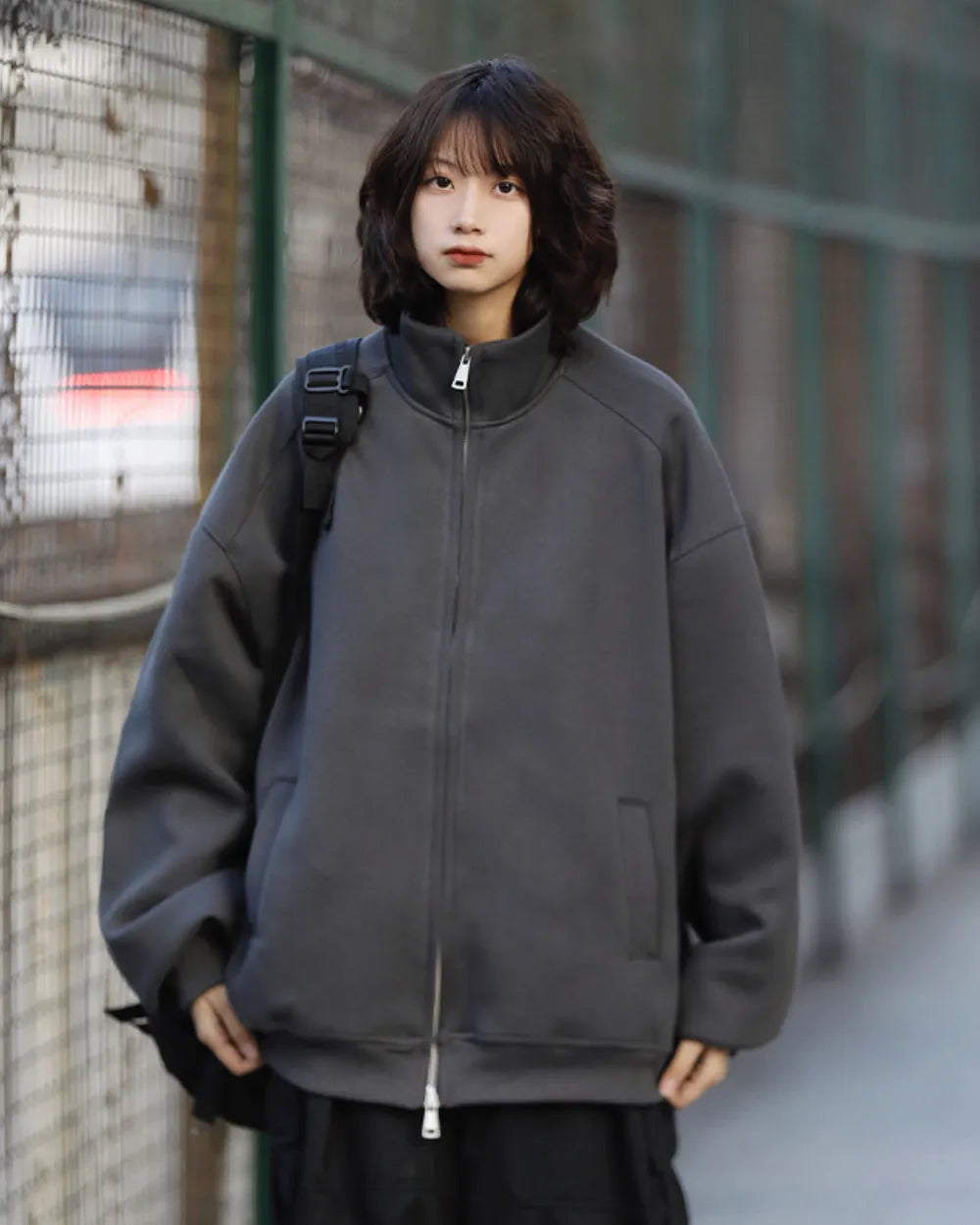 STAND COLLAR DOUBLE ZIP SWEAT JACKET W1968