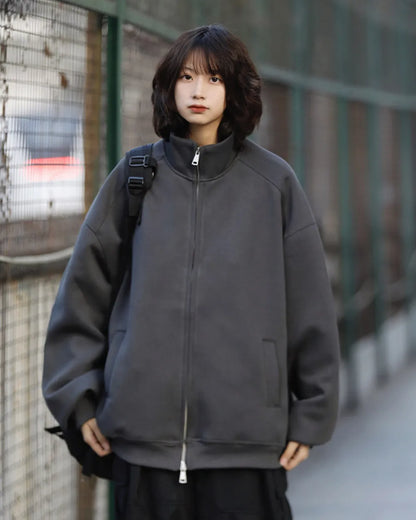 STAND COLLAR DOUBLE ZIP SWEAT JACKET W1968