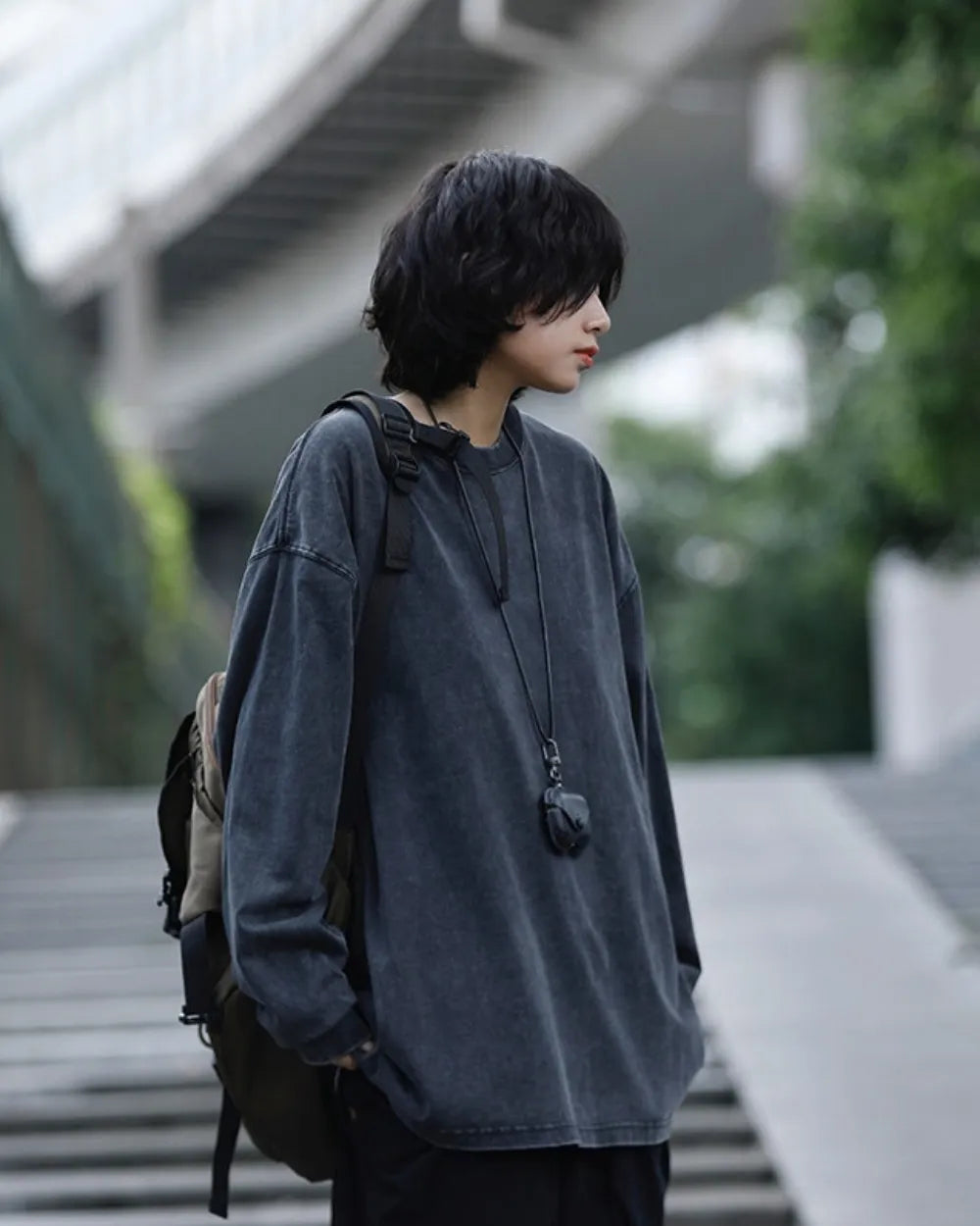 COTTON WASHED LOOSE LONG TEE W1943
