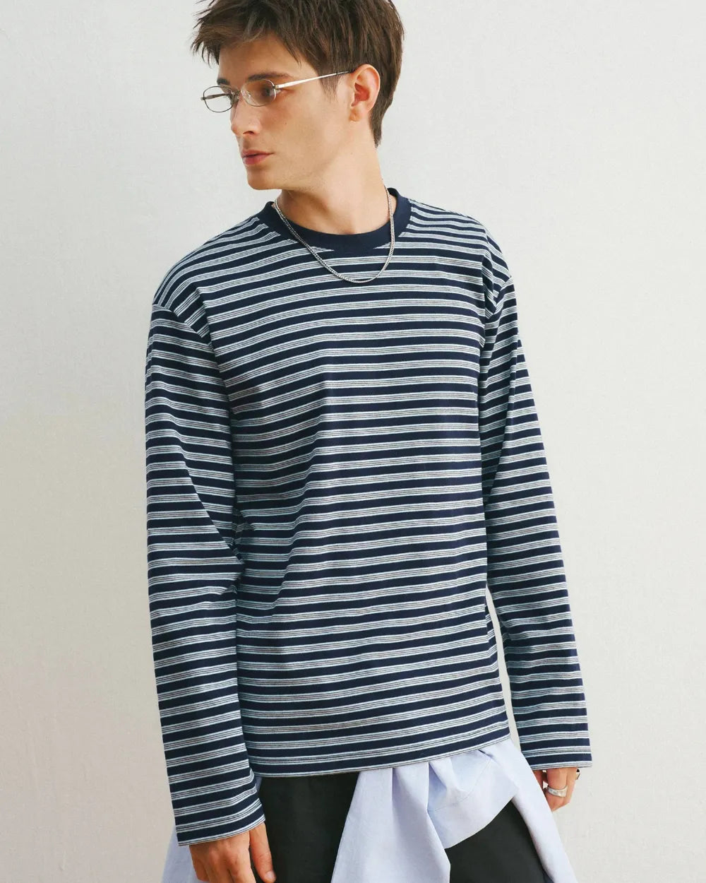 STRIPED LOOSE FIT LONG TEE W1955