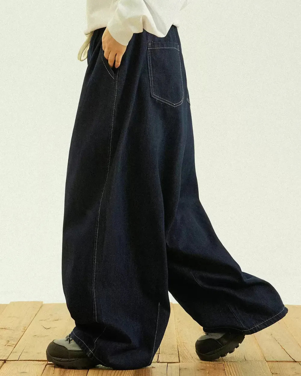 LOOSE DRAWSTRING DENIM PANTS W1948