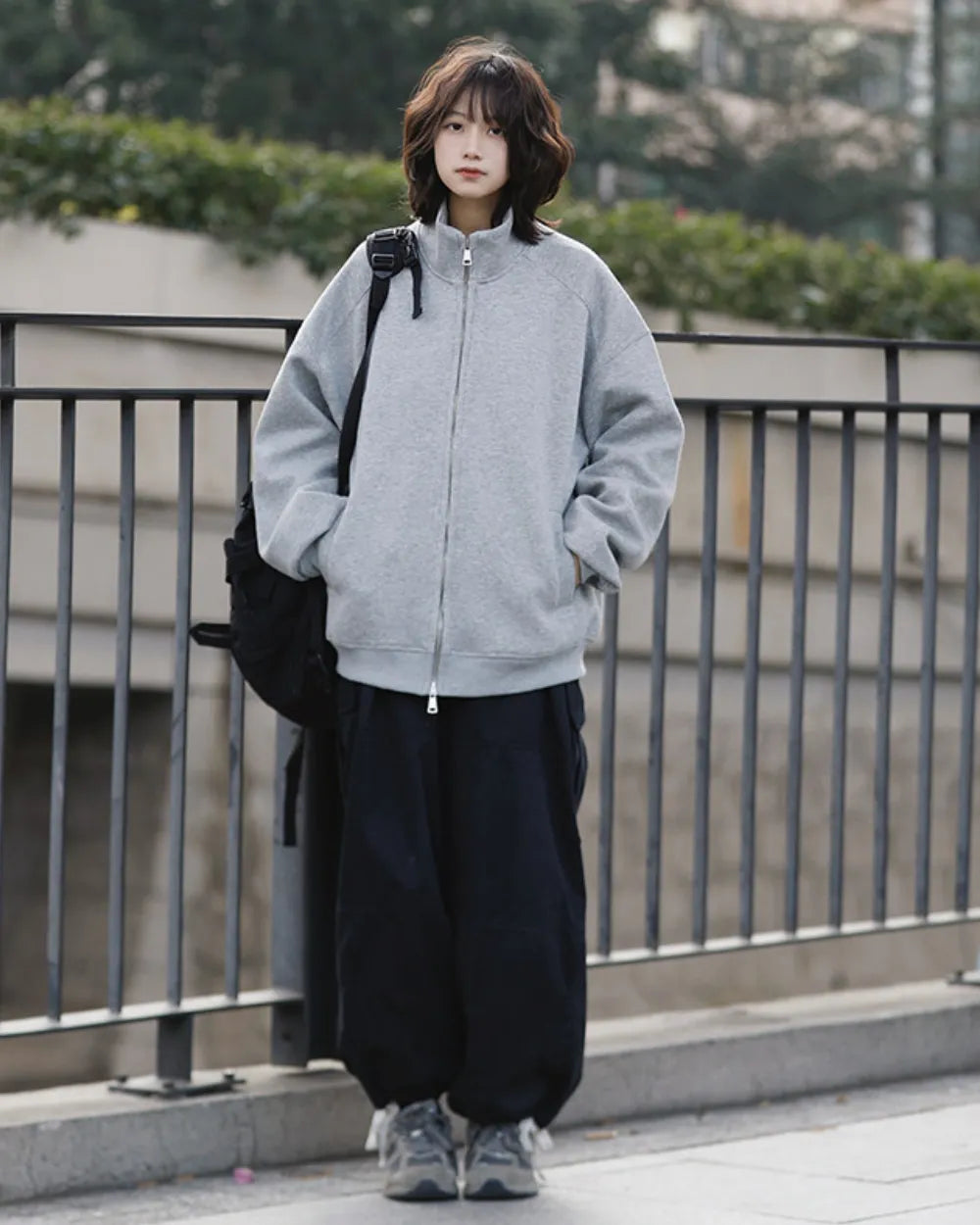 STAND COLLAR DOUBLE ZIP SWEAT JACKET W1968