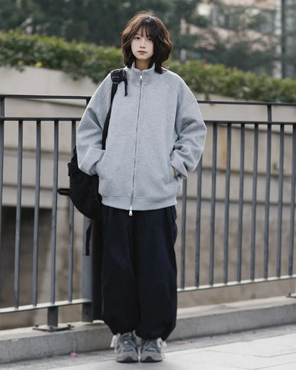 STAND COLLAR DOUBLE ZIP SWEAT JACKET W1968