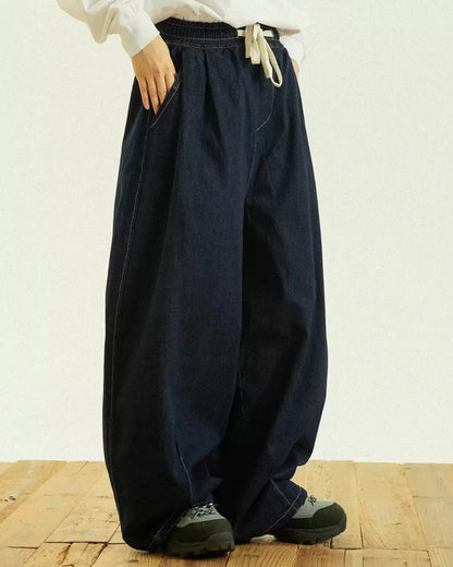 LOOSE DRAWSTRING DENIM PANTS W1948
