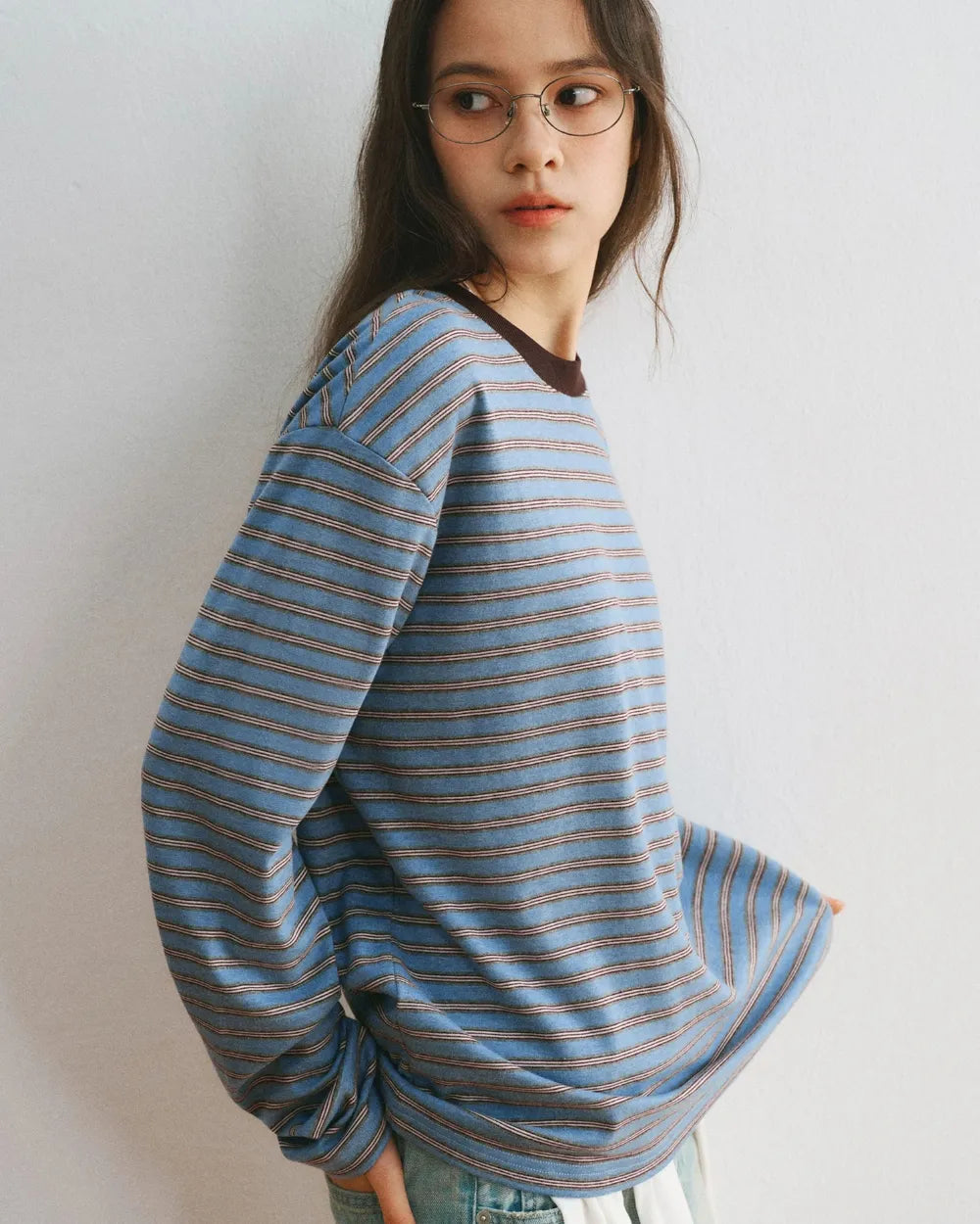 STRIPED LOOSE FIT LONG TEE W1955