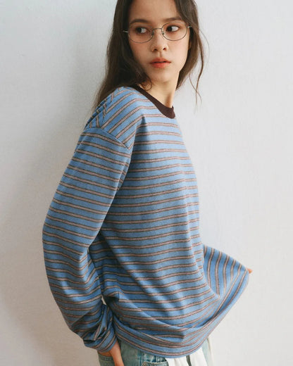 STRIPED LOOSE FIT LONG TEE W1955