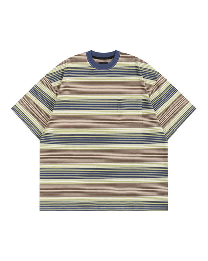 MULTI STRIPE POCKET LOOSE TEE W1815