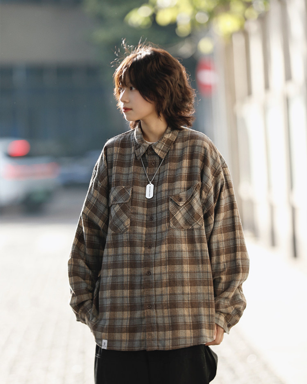 CHECK LOOSE FLANNEL SHIRTS W1856