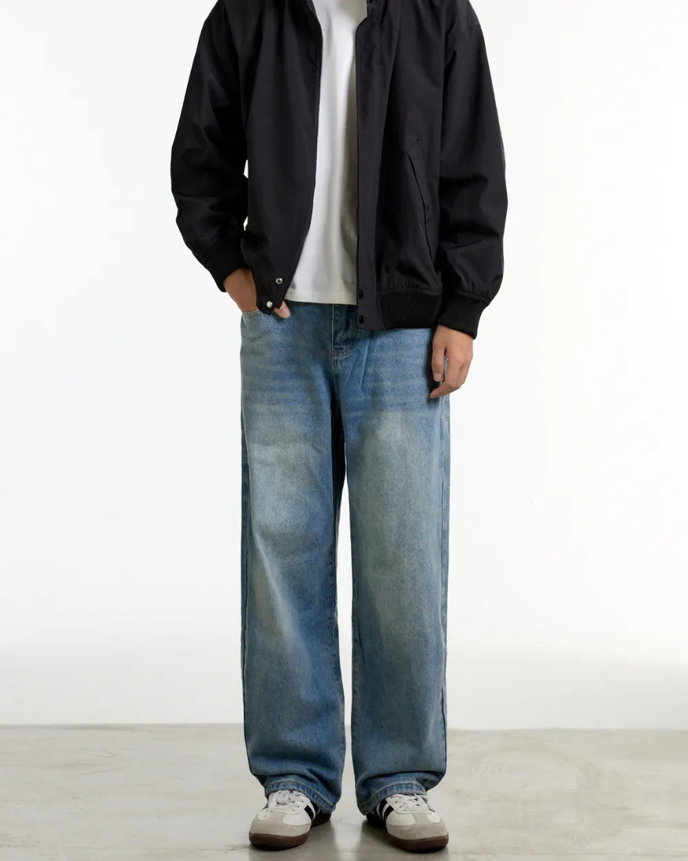 WASHED STRAIGHT WIDE DENIM PANTS W1842