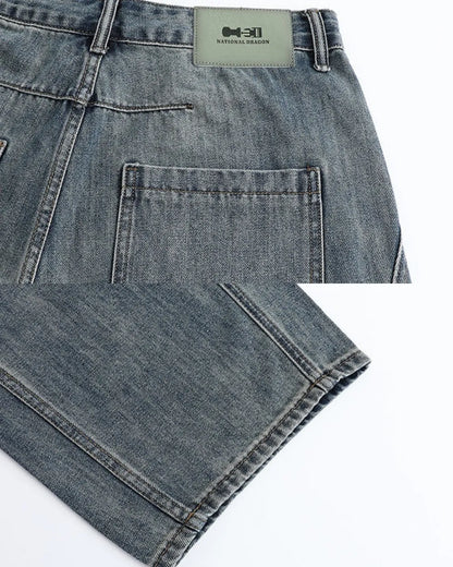WIDE LEG STITCH DENIM PANTS W1715