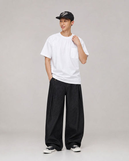 LOOSE TUCK DENIM PANTS W1768