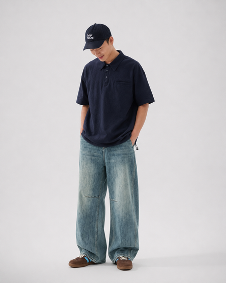 WIDE LEG STITCH DENIM PANTS W1715