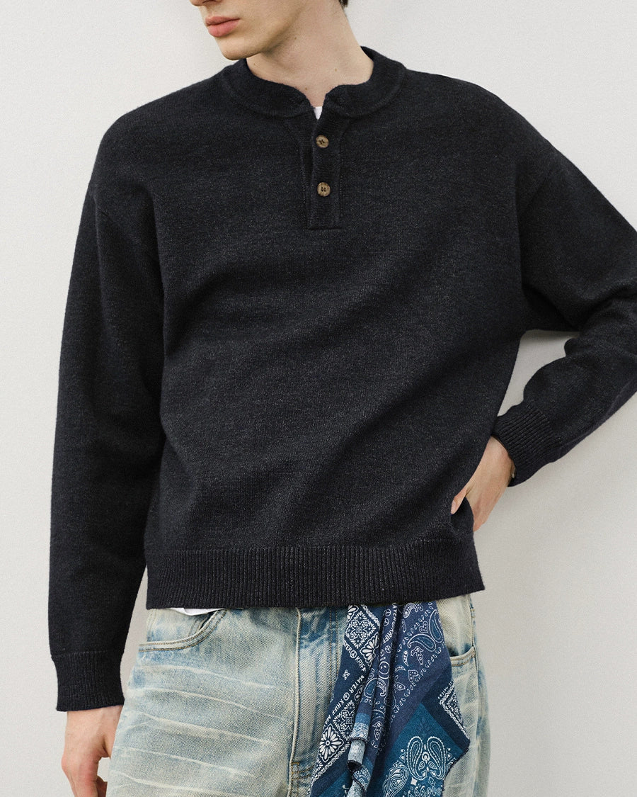 HENLEY BUTTON KNIT TOPS W1497