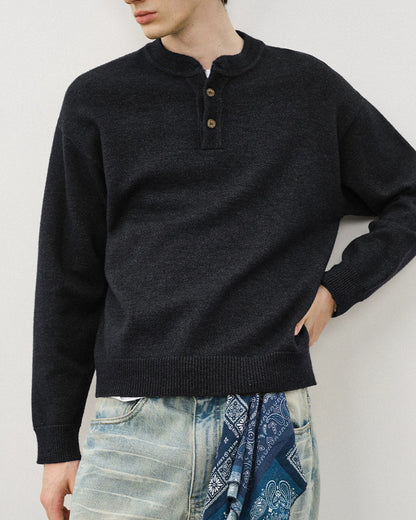 HENLEY BUTTON KNIT TOPS W1497