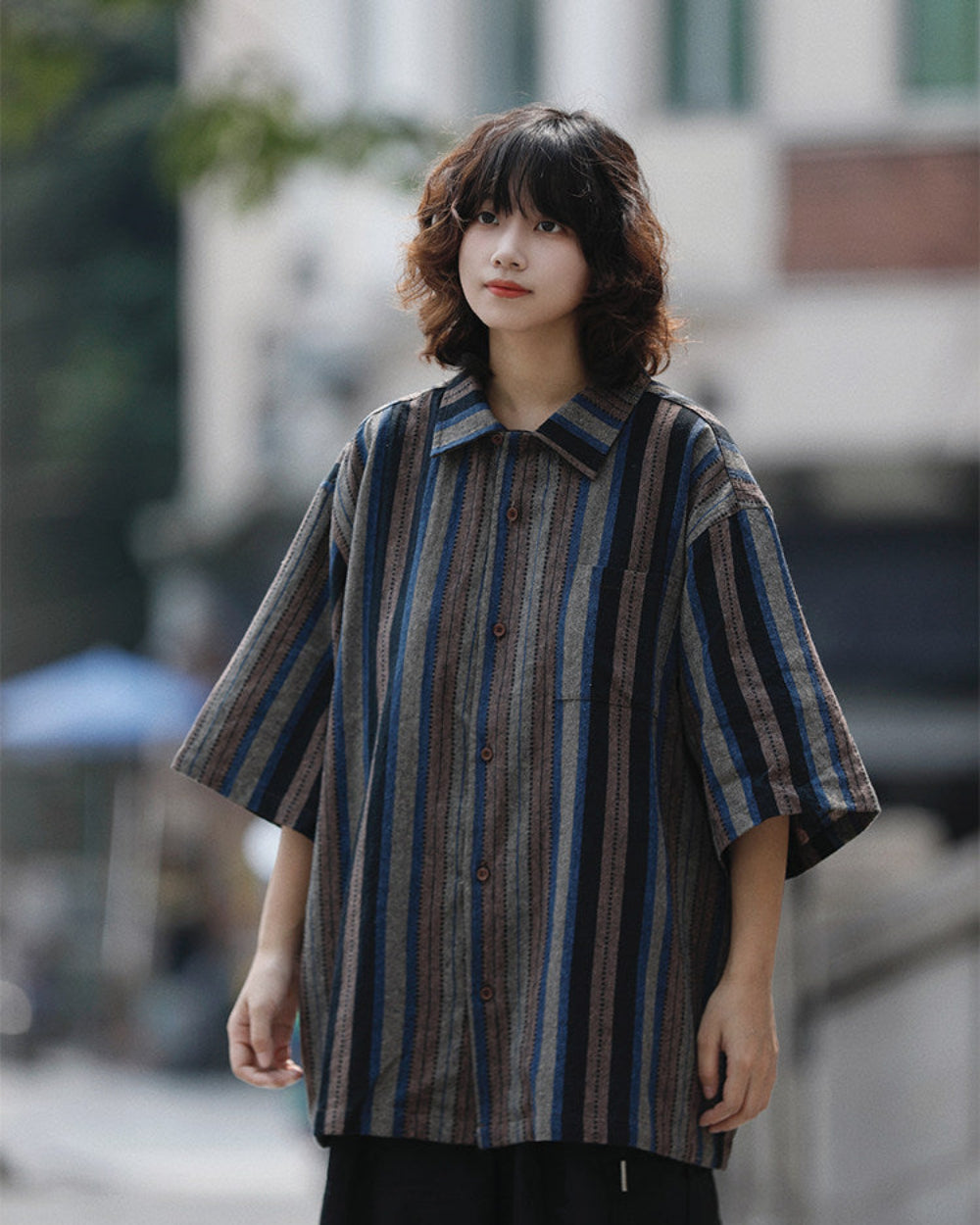 STRIPE LOOSE CUBAN SHIRTS W1756