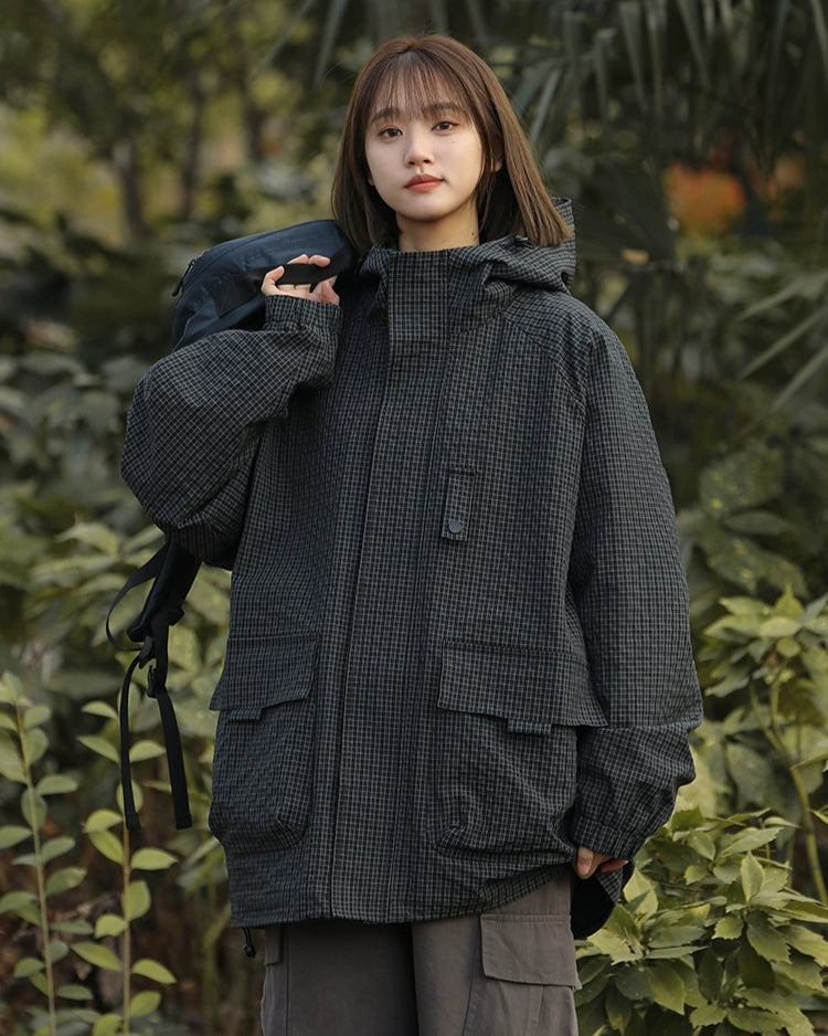CHECK PATTERN HOODED JACKET W1491