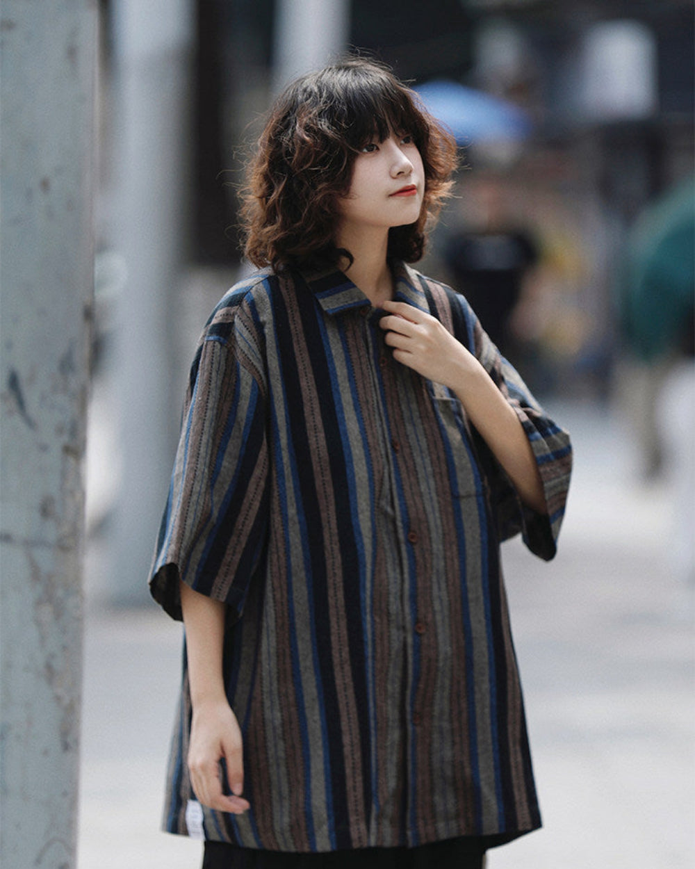 STRIPE LOOSE CUBAN SHIRTS W1756