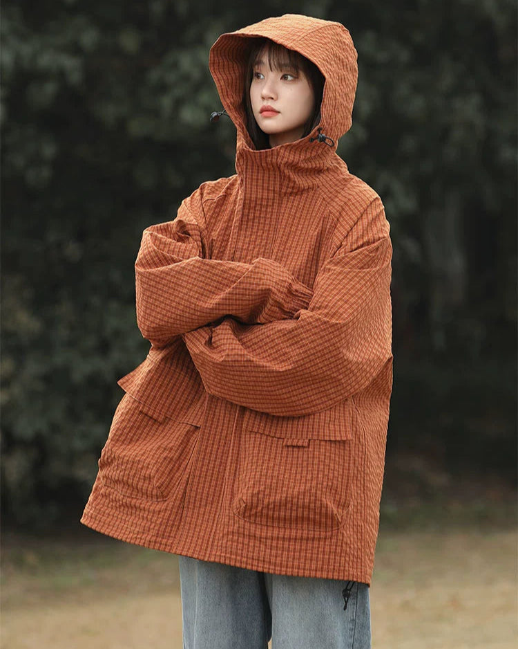 CHECK PATTERN HOODED JACKET W1491
