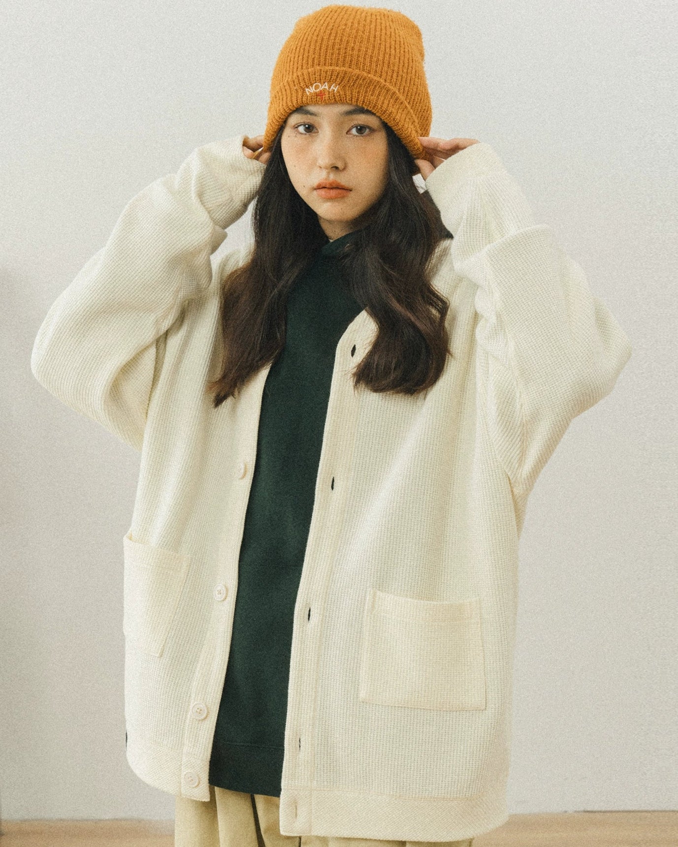 COTTON POLY WAFFLE CARDIGAN W1506