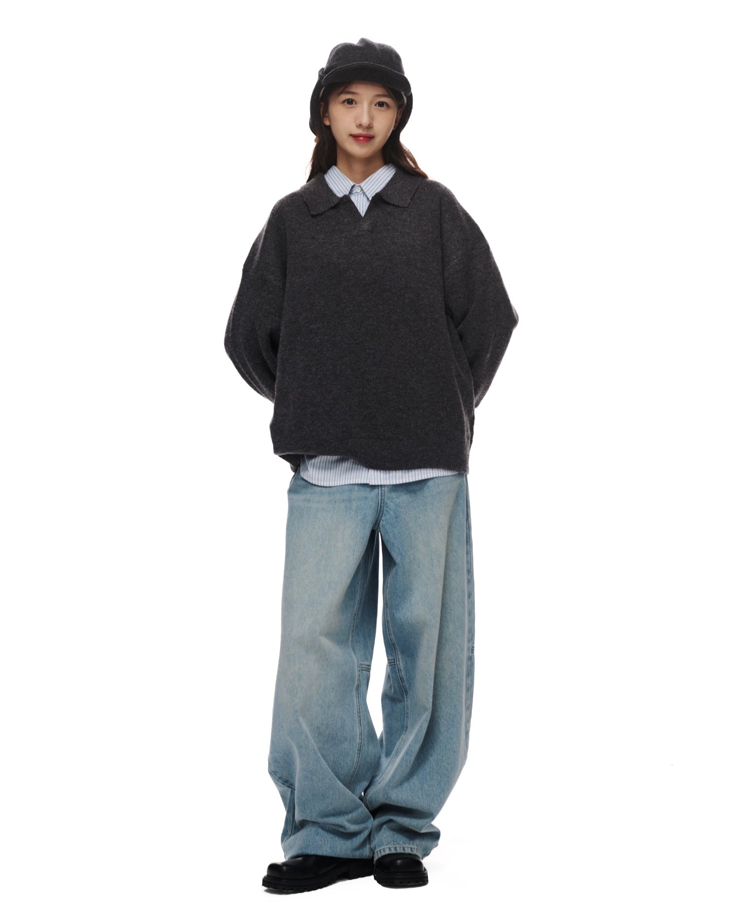 BRUSHED POLO COLLAR RELAXED KNIT W1498
