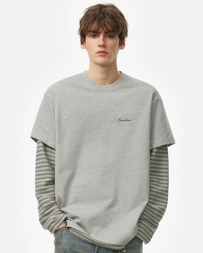 LAYERED STRIPE SLEEVE LONG TEE W1499