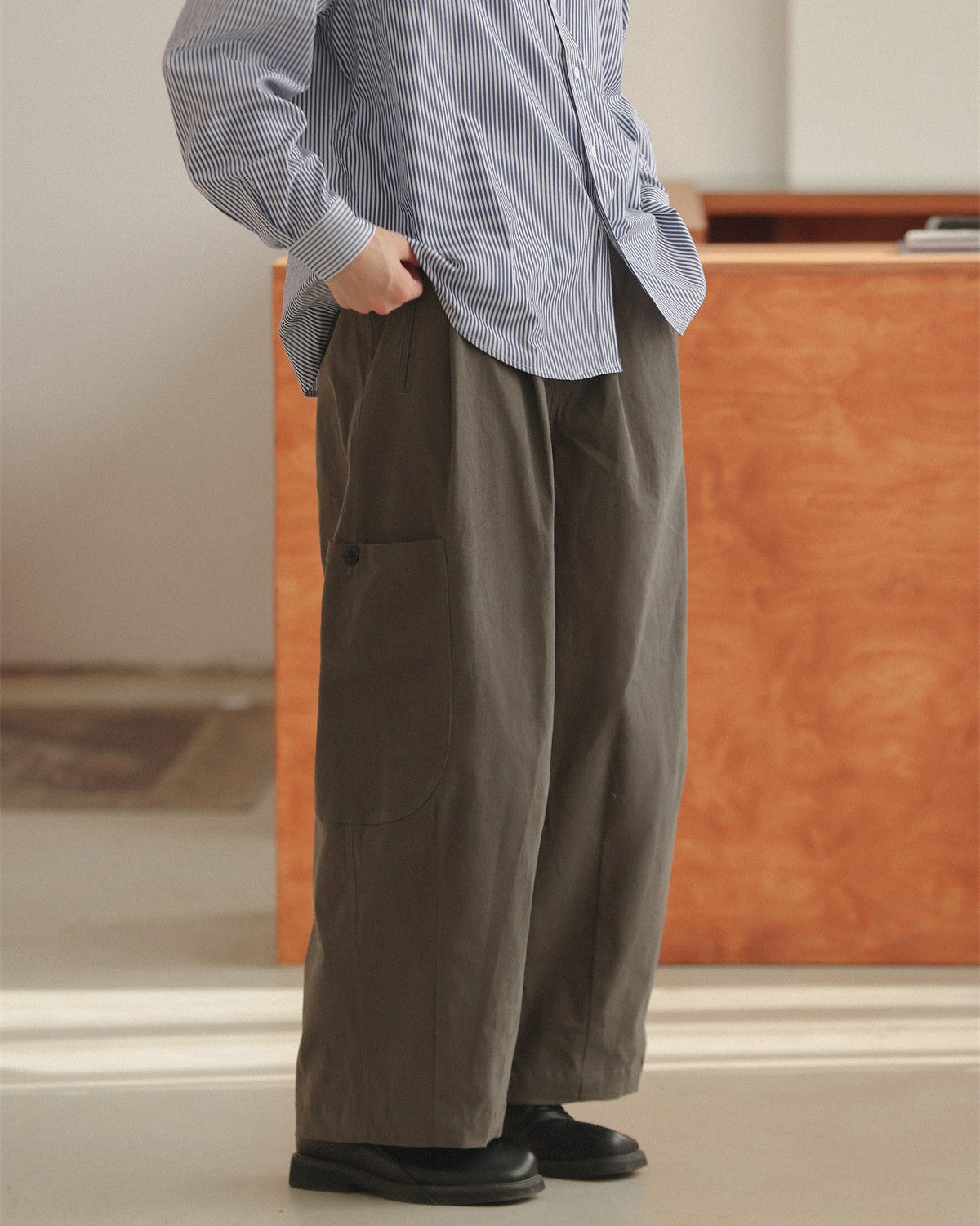 STRETCH COTTON WIDE CARGO PANTS W1552