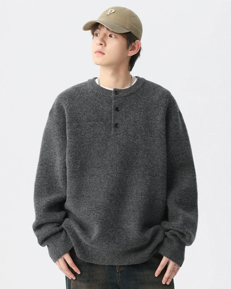 BRUSHED HENLEY NECK RELAXED KNIT W1500