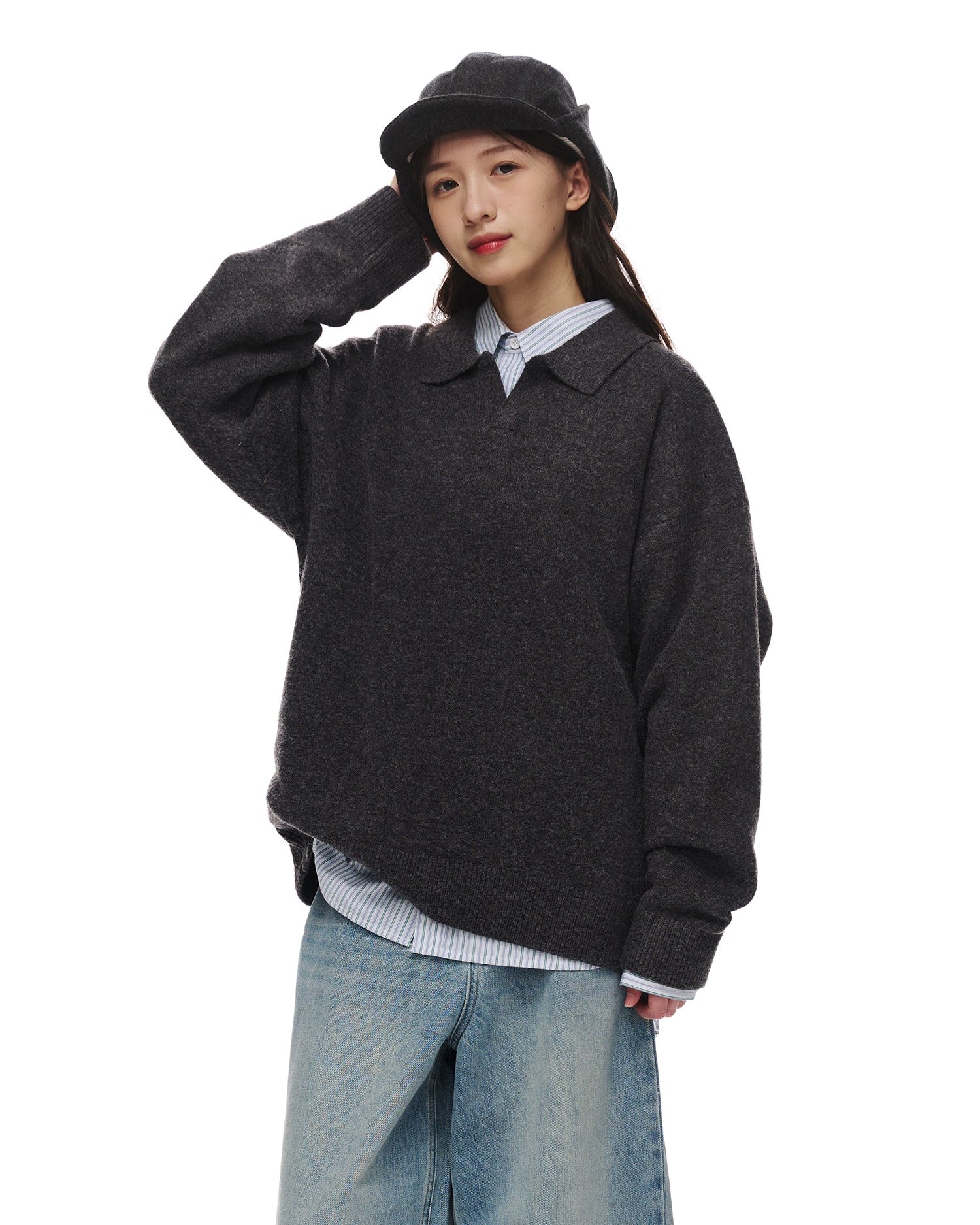 BRUSHED POLO COLLAR RELAXED KNIT W1498