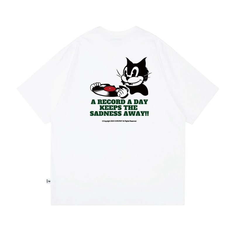 RECORD CAT BACK PRINT T-SHIRT W1242