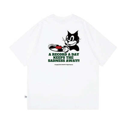 RECORD CAT BACK PRINT T-SHIRT W1242