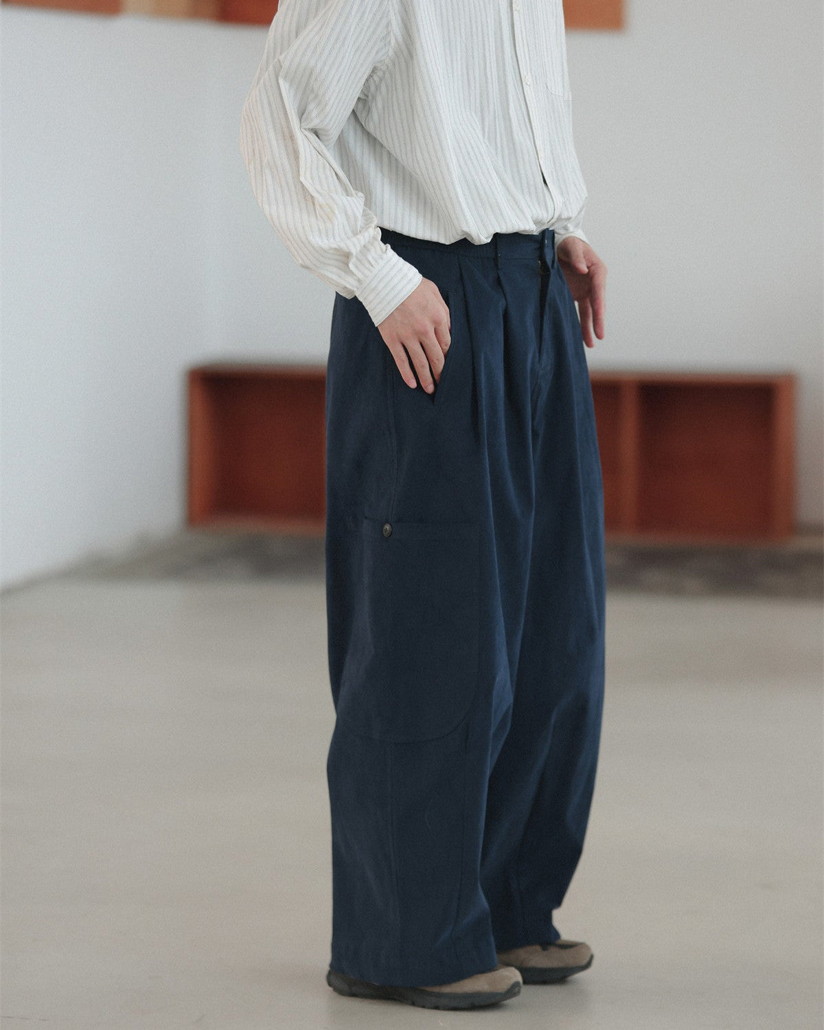 STRETCH COTTON WIDE CARGO PANTS W1552
