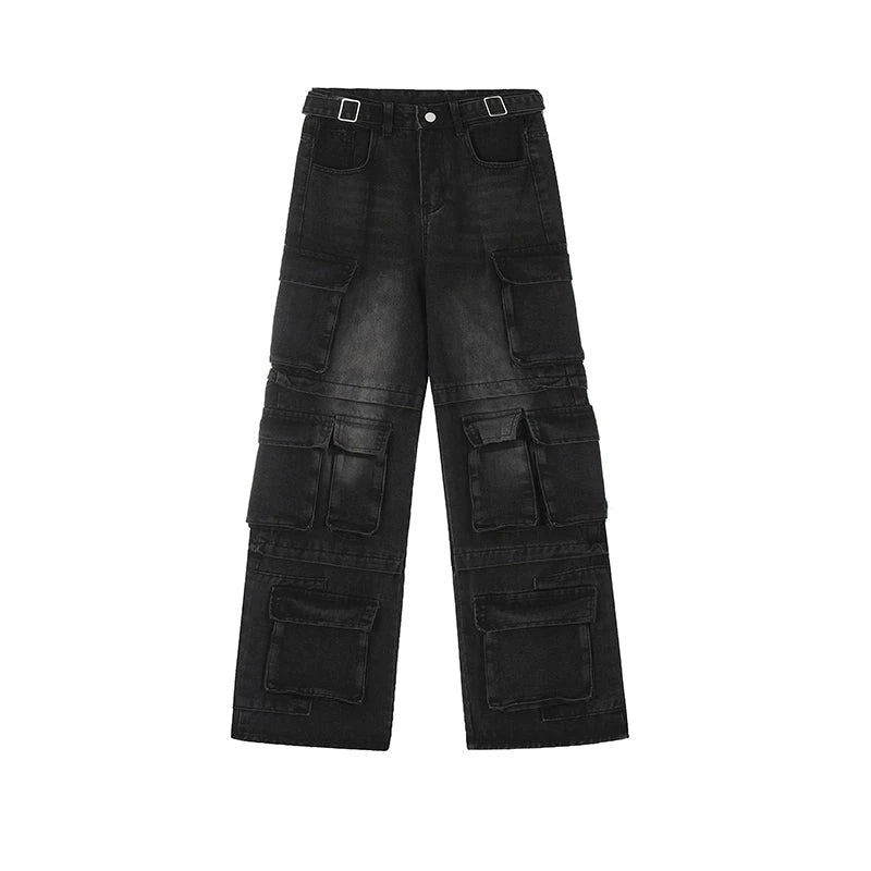 BAGGY FIT DENIM CARGO PANTS W1033