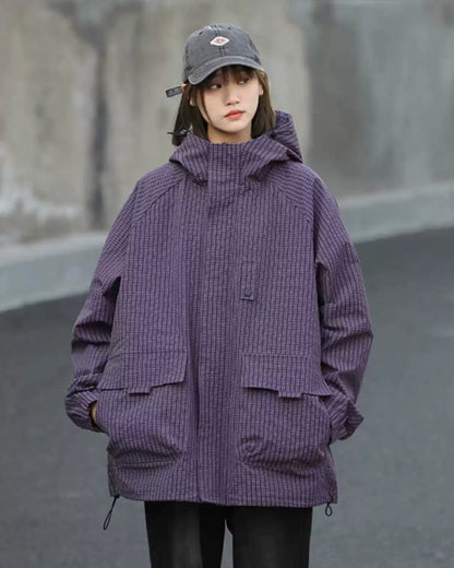 CHECK PATTERN HOODED JACKET W1491