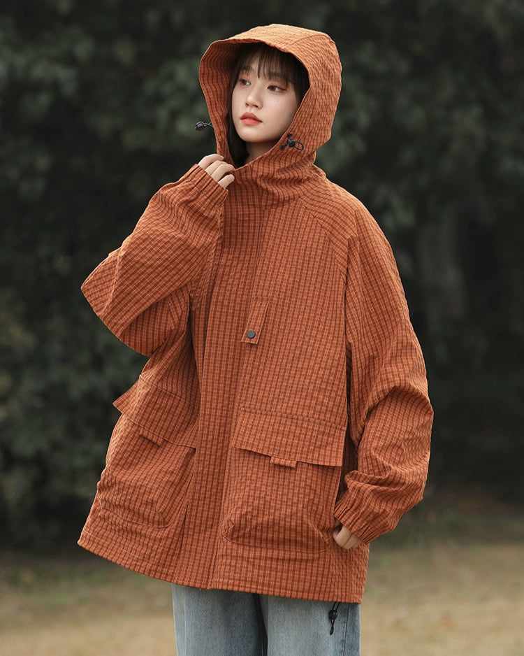 CHECK PATTERN HOODED JACKET W1491