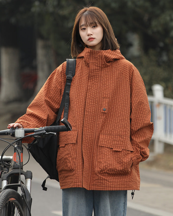 CHECK PATTERN HOODED JACKET W1491