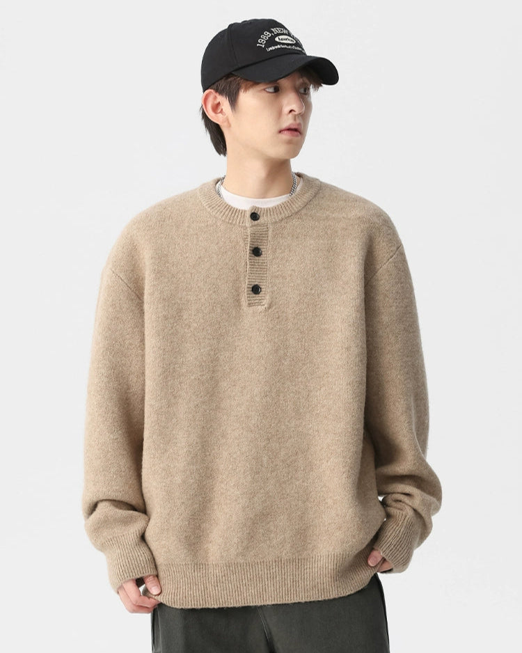 BRUSHED HENLEY NECK RELAXED KNIT W1500