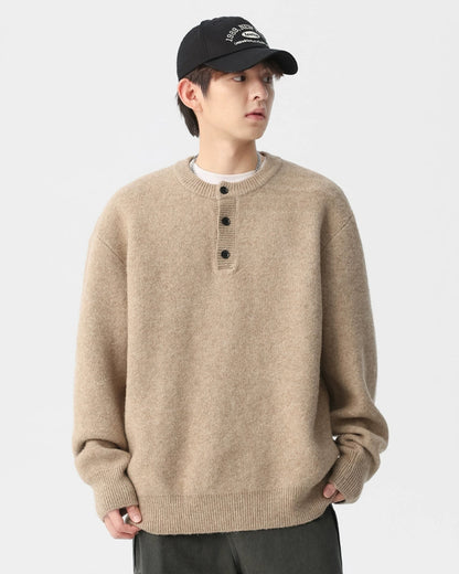 BRUSHED HENLEY NECK RELAXED KNIT W1500