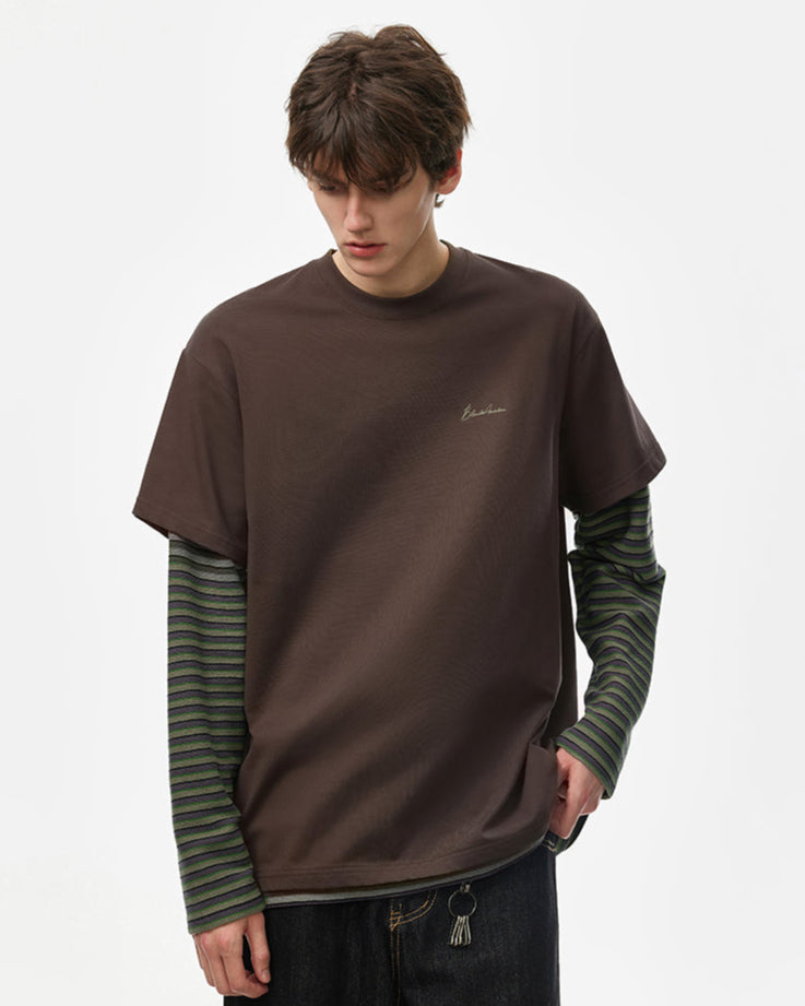 LAYERED STRIPE SLEEVE LONG TEE W1499