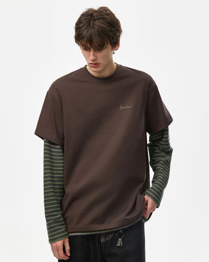 LAYERED STRIPE SLEEVE LONG TEE W1499