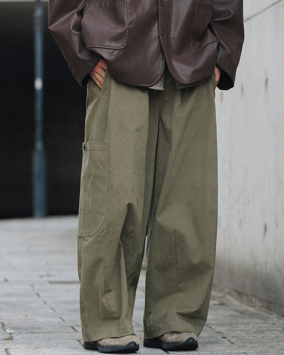 STRETCH COTTON WIDE CARGO PANTS W1552