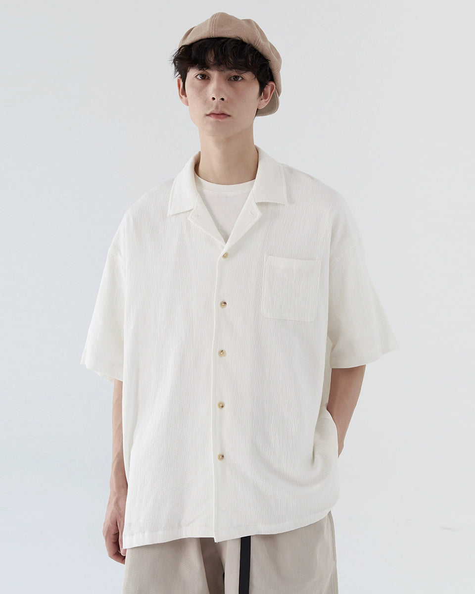 SOFT SEERSUCKER OPEN COLLAR SHIRTS W1454