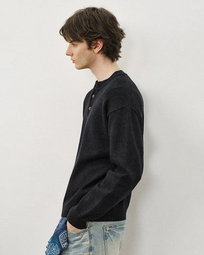 HENLEY BUTTON KNIT TOPS W1497
