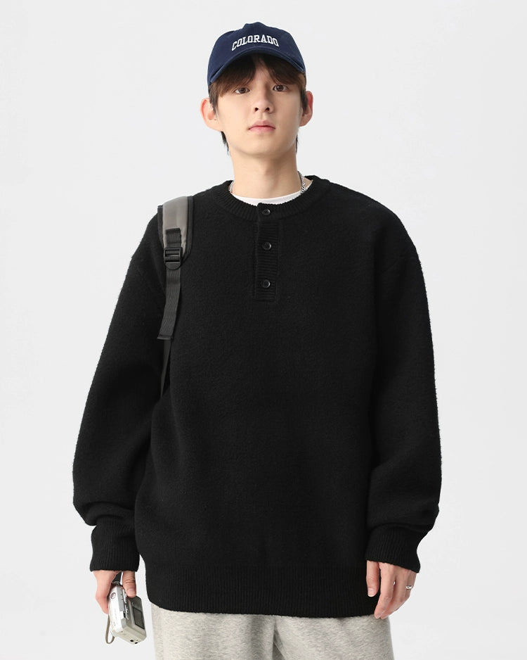 BRUSHED HENLEY NECK RELAXED KNIT W1500