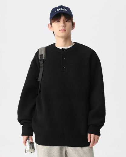 BRUSHED HENLEY NECK RELAXED KNIT W1500